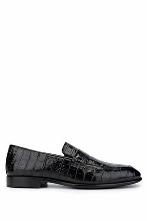 Tamer Tanca Erkek Hakiki Deri Siyah Kroko Loafer Ayakkabı 01 2229 ERK AYK SK24-25 SIYAH KROKO