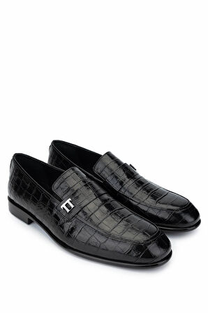 Tamer Tanca Erkek Hakiki Deri Siyah Kroko Loafer Ayakkabı 01 2229 ERK AYK SK24-25 SIYAH KROKO