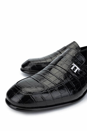 Tamer Tanca Erkek Hakiki Deri Siyah Kroko Loafer Ayakkabı 01 2229 ERK AYK SK24-25 SIYAH KROKO