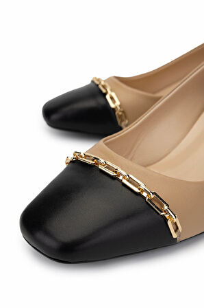 Tamer Tanca Kadın Hakiki Deri Bej Topuklu Ayakkabı 1027 01 BN AYK SK24-25 NUDE DR/SYH DR