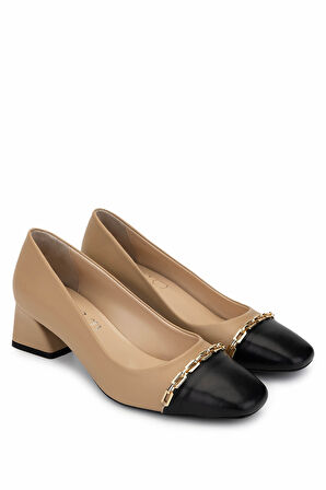 Tamer Tanca Kadın Hakiki Deri Bej Topuklu Ayakkabı 1027 01 BN AYK SK24-25 NUDE DR/SYH DR