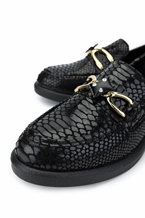Tamer Tanca Kadın Vegan Siyah Kroko Loafer Ayakkabı 817 01 BN AYK SK24-25 SIYAH KROKO