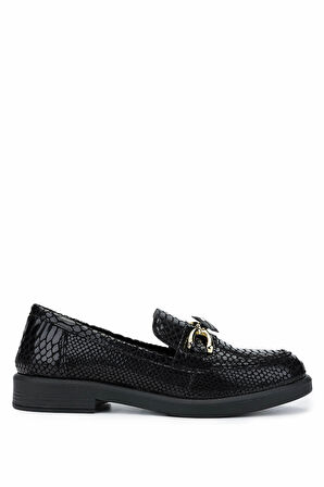 Tamer Tanca Kadın Vegan Siyah Kroko Loafer Ayakkabı 817 01 BN AYK SK24-25 SIYAH KROKO
