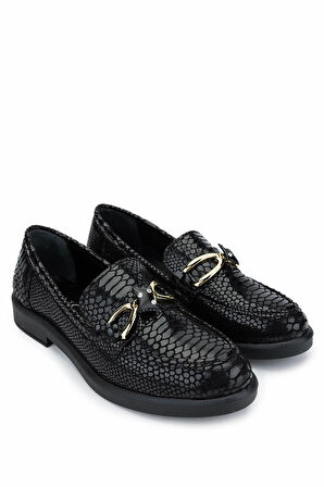 Tamer Tanca Kadın Vegan Siyah Kroko Loafer Ayakkabı 817 01 BN AYK SK24-25 SIYAH KROKO