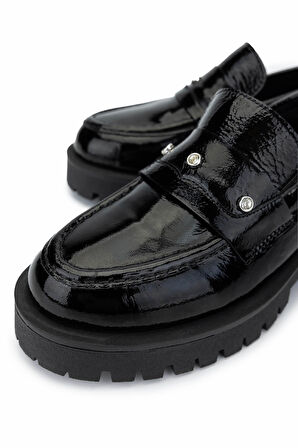 Tamer Tanca Kadın Hakiki DeriSiyah Açma Loafer Ayakkabı 1054 01 BN AYK SK24-25 SIYAH ACMA