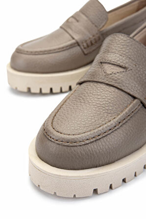 Tamer Tanca Kadın Hakiki Deri Vizon Floter Loafer Ayakkabı 1054 04 BN AYK SK24-25 VIZON FLTR