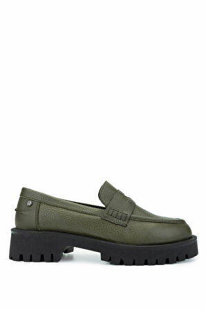 Tamer Tanca Kadın Hakiki Deri Yeşil Loafer Ayakkabı 1054 04 BN AYK SK24-25 YESIL FLTR