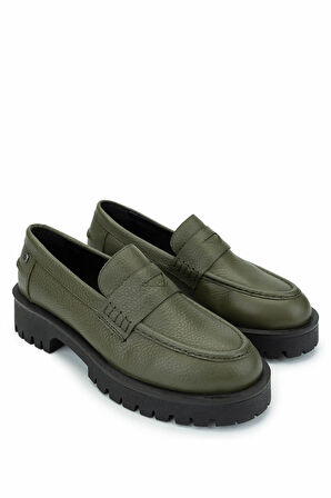 Tamer Tanca Kadın Hakiki Deri Yeşil Loafer Ayakkabı 1054 04 BN AYK SK24-25 YESIL FLTR
