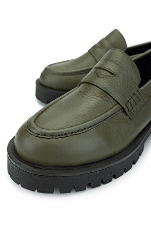 Tamer Tanca Kadın Hakiki Deri Yeşil Loafer Ayakkabı 1054 04 BN AYK SK24-25 YESIL FLTR