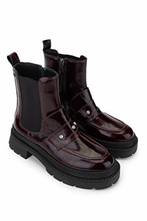 Tamer Tanca Kadın Hakiki Deri Bordo Rugan Casual Bot 1054 8000 BN BOT SK24-25 BORDO RGN