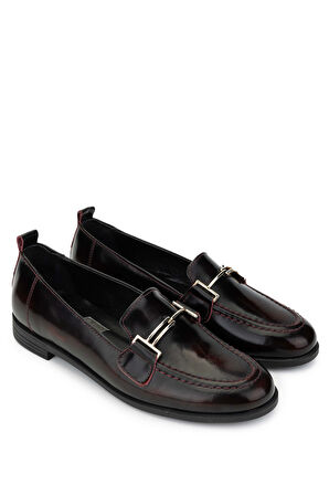 Tamer Tanca Kadın Hakiki Deri Bordo Loafer Ayakkabı 1062 01 BN AYK SK24-25 BORDO ACMA