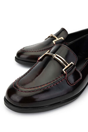 Tamer Tanca Kadın Hakiki Deri Bordo Loafer Ayakkabı 1062 01 BN AYK SK24-25 BORDO ACMA