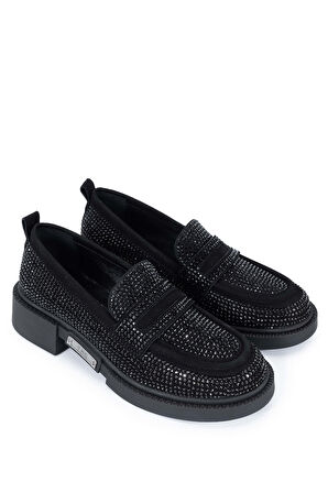 Tamer Tanca Kadın Hakiki Deri Siyah Süet Loafer Ayakkabı 1061 2301-1 BN AYK SK24-25 SIYAH SUET/TAS