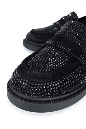 Tamer Tanca Kadın Hakiki Deri Siyah Süet Loafer Ayakkabı 1061 2301-1 BN AYK SK24-25 SIYAH SUET/TAS