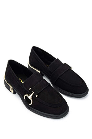 Tamer Tanca Kadın Hakiki Deri Siyah Süet Loafer Ayakkabı 1061 2244 BN AYK SK24-25 SIYAH SUET