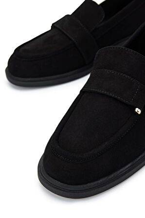 Tamer Tanca Kadın Hakiki Deri Siyah Süet Loafer Ayakkabı 1061 2244 BN AYK SK24-25 SIYAH SUET