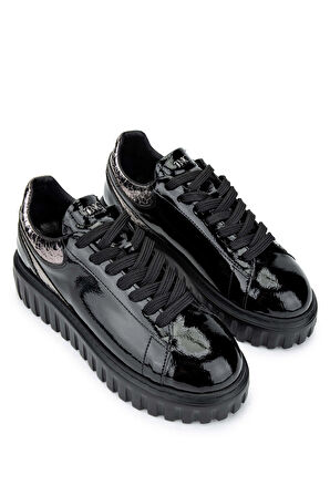Tamer Tanca Kadın Deri/Suni Siyah Rugan Sneakers & Spor Ayakkabı 1009 05 BN AYK SK24-25 SYH RGN/ANT RGN