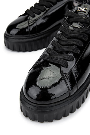 Tamer Tanca Kadın Deri/Suni Siyah Rugan Sneakers & Spor Ayakkabı 1009 05 BN AYK SK24-25 SYH RGN/ANT RGN