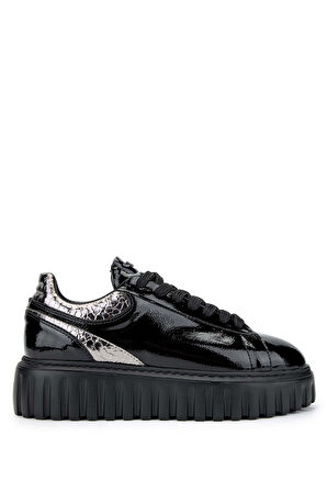 Tamer Tanca Kadın Deri/Suni Siyah Rugan Sneakers & Spor Ayakkabı 1009 05 BN AYK SK24-25 SYH RGN/ANT RGN