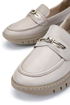 Tamer Tanca Kadın Hakiki Deri Bej Loafer Ayakkabı 1063 192208 BN AYK SK24-25 BEJ DR