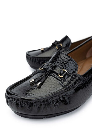 Tamer Tanca Kadın Hakiki Deri Siyah Loafer Ayakkabı 1065 128-06 BN AYK SK24-25 SYH DR/PTK BSK