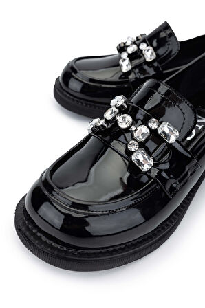 Tamer Tanca Kadın Hakiki Deri Siyah Rugan Loafer Ayakkabı 1065 60-2071 BN AYK SK24-25 SIYAH RGN