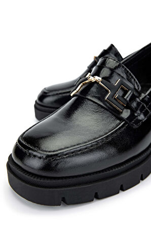 Tamer Tanca Kadın Hakiki Deri Siyah Rugan Makosen Ayakkabı 1065 201-2683 BN AYK SK24-25 SIYAH KRSK RGN