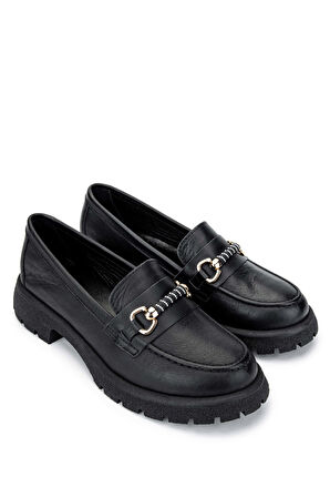 Tamer Tanca Kadın Hakiki Deri Siyah Deri Loafer Ayakkabı 1065 201-4259 BN AYK SK24-25 SIYAH DR