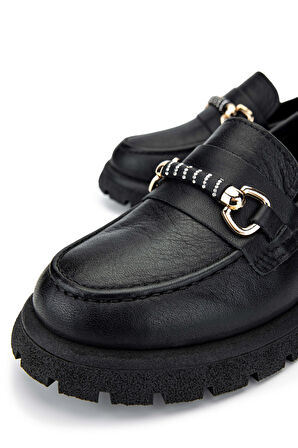 Tamer Tanca Kadın Hakiki Deri Siyah Deri Loafer Ayakkabı 1065 201-4259 BN AYK SK24-25 SIYAH DR