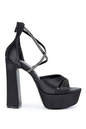 Tamer Tanca Kadın Hakiki Deri Siyah Saten Topuklu Ayakkabı 1065 223-551 BN AYK SK24-25 SIYAH SATEN