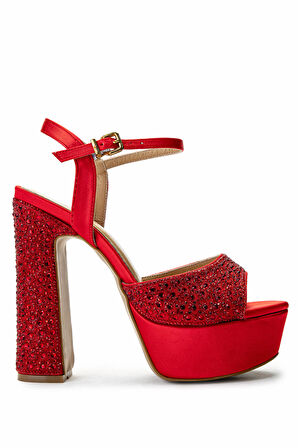 Tamer Tanca Kadın Suni Deri Kırmızı Topuklu Ayakkabı 1065 223-302 BN AYK SK24-25 KIRMIZI SATEN