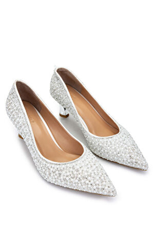 Tamer Tanca Kadın Vegan Bej Topuklu Ayakkabı 1065 223-824 BN AYK SK24-25 SEDEF CILT