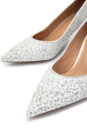 Tamer Tanca Kadın Vegan Bej Topuklu Ayakkabı 1065 223-824 BN AYK SK24-25 SEDEF CILT