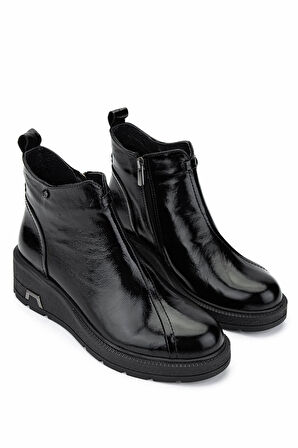 Tamer Tanca Kadın Hakiki Deri Siyah Rugan Casual Bot 1065 164-2720 BN BOT SK24-25 SIYAH KRSK RGN