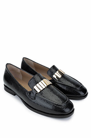 Tamer Tanca Kadın Hakiki Deri Siyah Loafer Ayakkabı 945 11245-1 BN AYK SK24-25 SYH PTK BSK