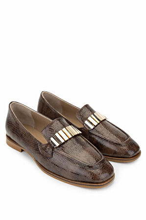 Tamer Tanca Kadın Hakiki Deri Kahverengi Loafer Ayakkabı 945 11245-1 BN AYK SK24-25 KHV PTK BSK