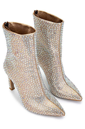 Tamer Tanca Kadın Hakiki Deri Bej Topuklu Bot 891 283 BN BOT SK24-25 BEJ TASLI