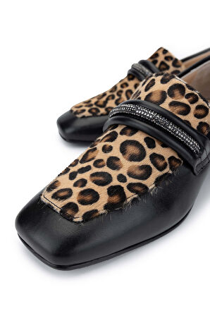 Tamer Tanca Kadın Hakiki Deri Siyah Deri Topuklu Ayakkabı 33 64000 BN AYK SK24-25 SYH DR/LEOPAR