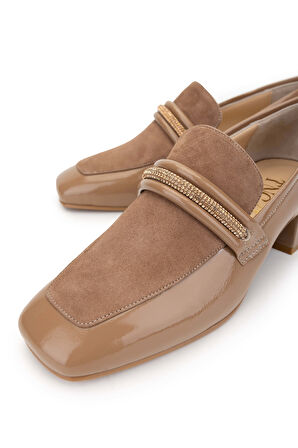 Tamer Tanca Kadın Hakiki Deri Nude Rugan Topuklu Ayakkabı 33 64000 BN AYK SK24-25 NUDE RGN/SUET