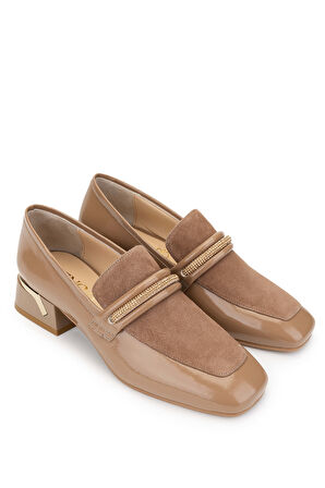 Tamer Tanca Kadın Hakiki Deri Nude Rugan Topuklu Ayakkabı 33 64000 BN AYK SK24-25 NUDE RGN/SUET