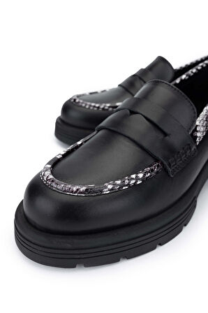 Tamer Tanca Kadın Hakiki Deri Siyah Loafer Ayakkabı 33 2000-1 BN AYK SK24-25 SYH DR/SYH YLN