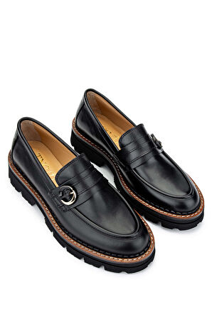 Tamer Tanca Kadın Hakiki Deri Siyah Deri Loafer Ayakkabı 33 4002-1 BN AYK SK24-25 SIYAH DR