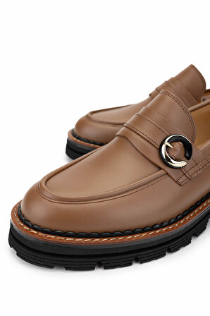 Tamer Tanca Kadın Hakiki Deri Vizon Loafer Ayakkabı 33 4002-1 BN AYK SK24-25 VIZON DR