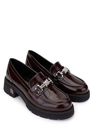 Tamer Tanca Kadın Hakiki Deri Bordo Rugan Loafer Ayakkabı 33 2005-1 BN AYK SK24-25 BORDO RGN