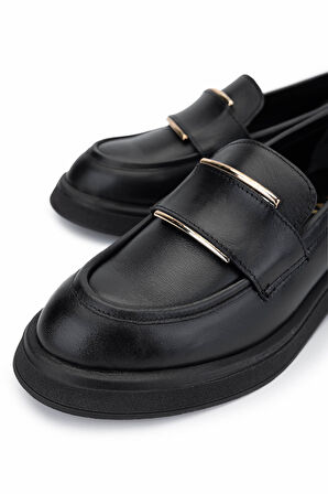 Tamer Tanca Kadın Hakiki Deri Siyah Deri Loafer Ayakkabı 1066 2305 BN AYK SK24-25 SIYAH DR