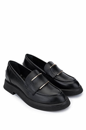 Tamer Tanca Kadın Hakiki Deri Siyah Deri Loafer Ayakkabı 1066 2305 BN AYK SK24-25 SIYAH DR