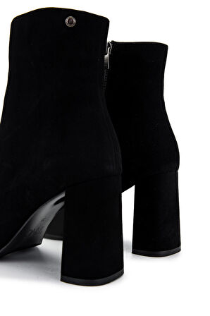 Tamer Tanca Kadın Hakiki Deri Siyah Süet Topuklu Bot 1074 2040 BN BOT SK24-25 SIYAH SUET