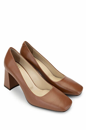 Tamer Tanca Kadın Hakiki Deri Taba Topuklu Ayakkabı 1078 24594 BN AYK SK24-25 K.TABA DR