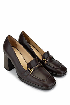 Tamer Tanca Kadın Hakiki Deri Kahverengi Topuklu Ayakkabı 1078 25074 BN AYK SK24-25 KAHVE DR