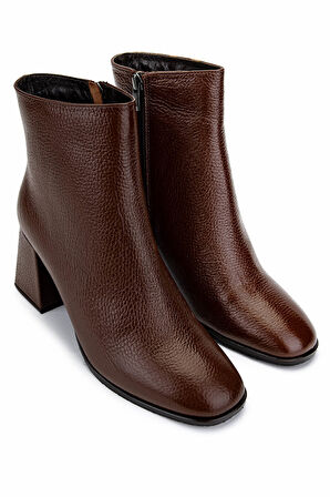 Tamer Tanca Kadın Hakiki Deri Taba Floter Topuklu Bot 1081 30 BN BOT SK24-25 K.TABA FLTR